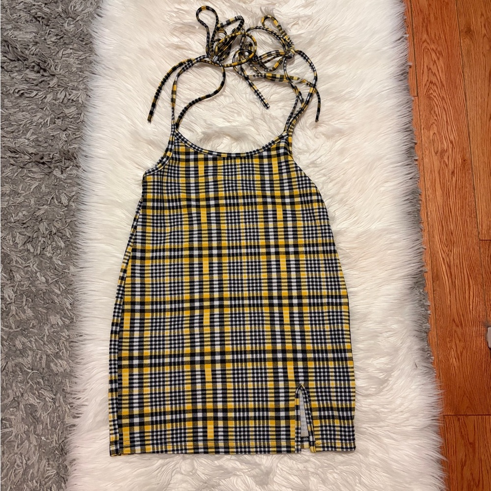 Yellow Plaid Mini Dress